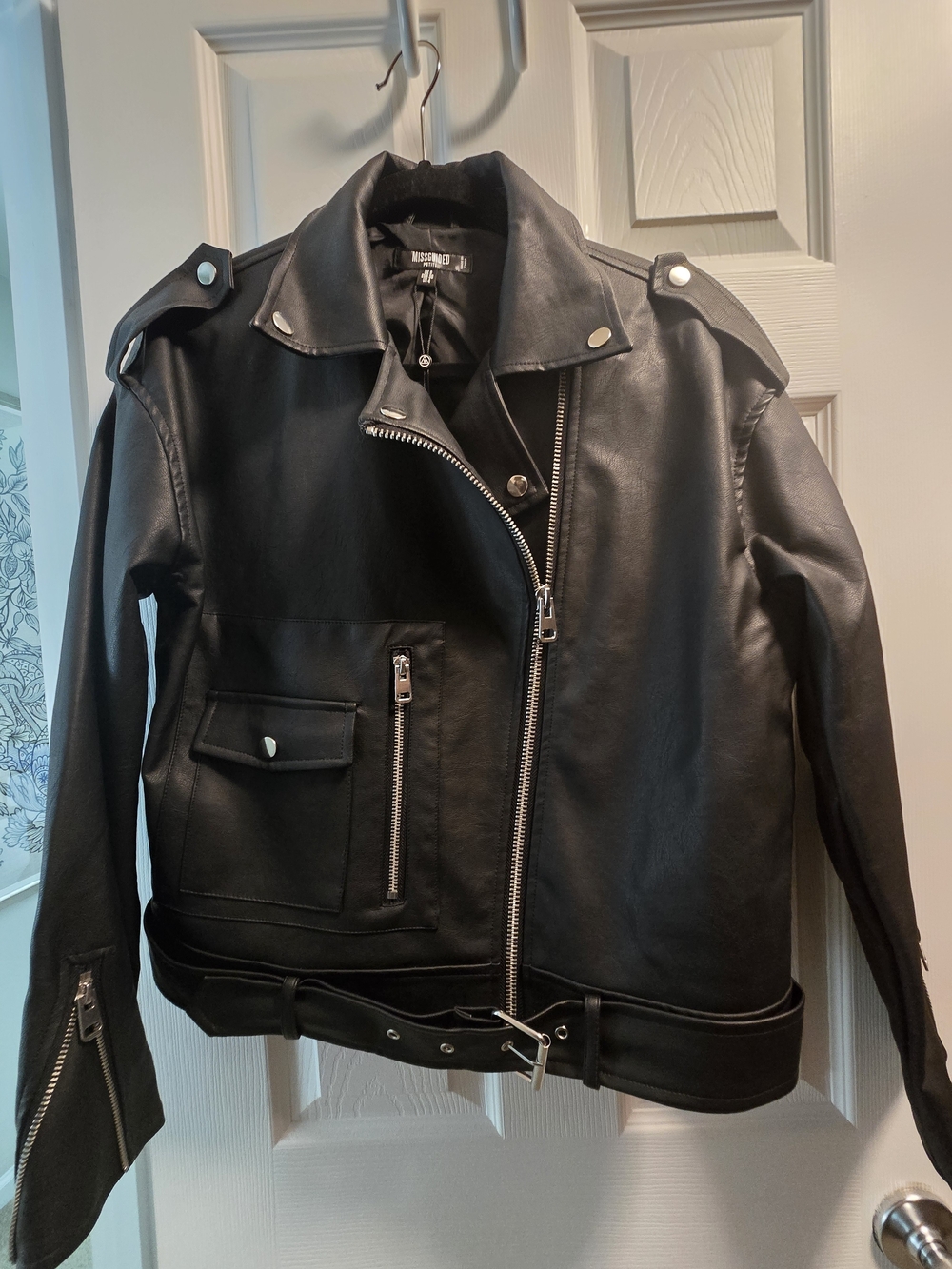 Missguided - Petite Black Faux Leather Boyfriend Biker Jacket - US4